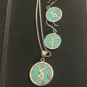 Turquoise and Silver Firedancer Pendant Necklace Set DMB